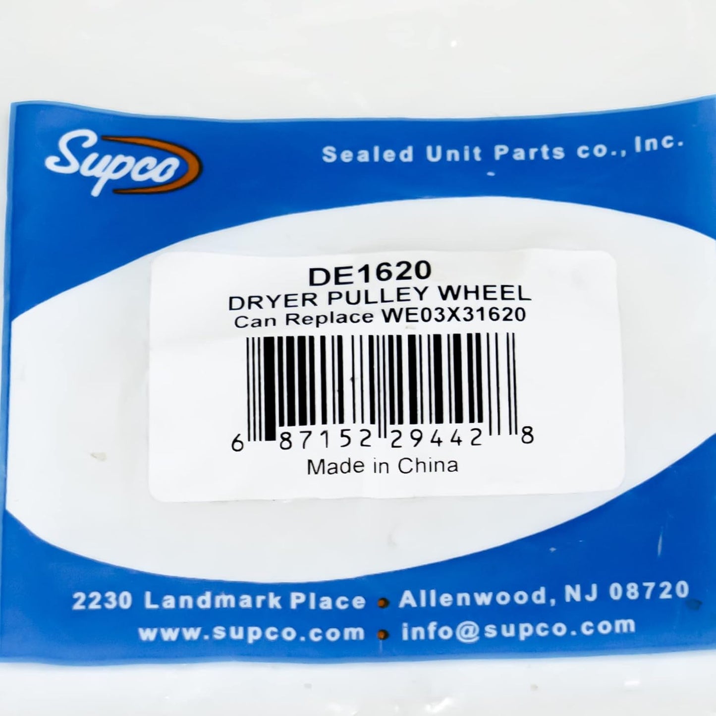 Supco Part DE1620 for GE WE03X31620 WE12X20395 Dryer Idler Pulley Wheel