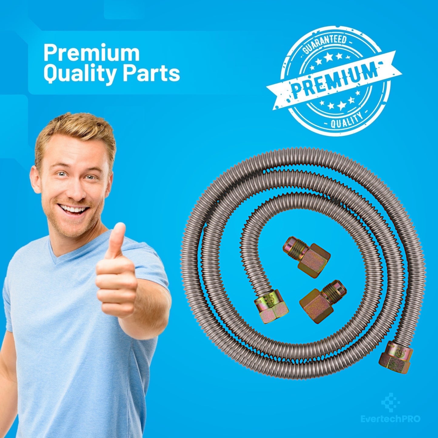 EvertechPRO 4 ft. Gas Dryer Connector, 3/8 in. FIP x 3/8 in. FIP, Stainless Steel