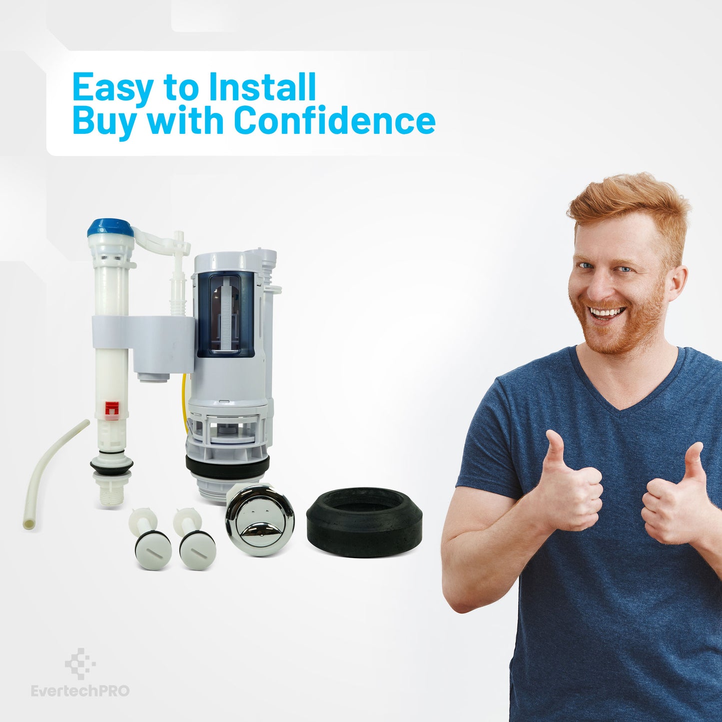 Universal Water Saving Dual Flush Valve and Fill Valve with Push Button Toilet Repair Kit Fits Standard 2 inch Drain