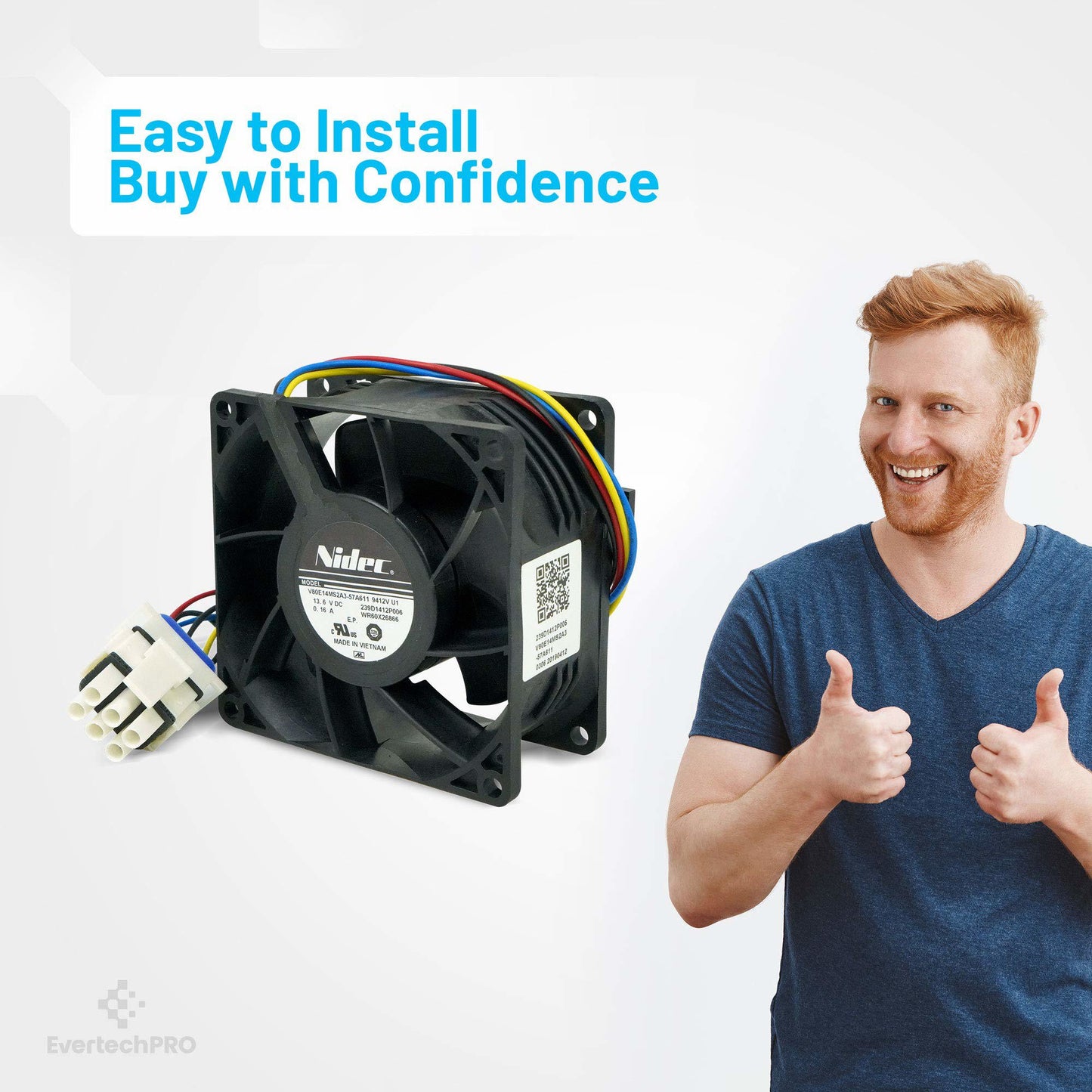 EvertechPRO WR60X26866 Evaporator Fan Motor Replacement for GE Refrigerator WR02X13733 WR60X10341 WR60X10356 WR60X24303