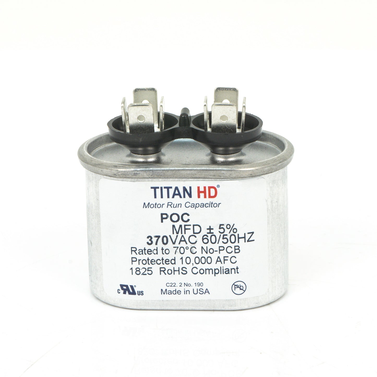 Packard POC5A Titan HD Run Capacitor 5 MFD 370V Oval
