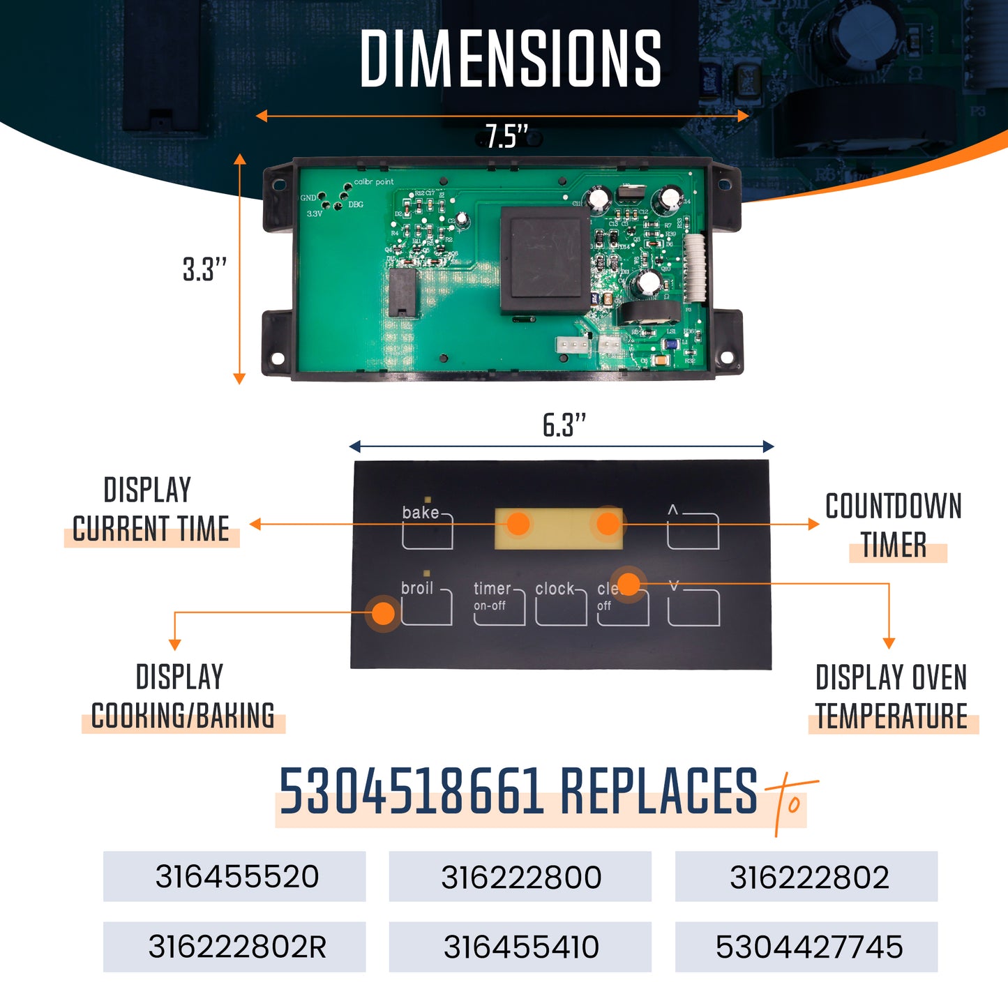 EvertechPRO 5304518661 7-Button Range Oven Control Board – OEM-Quality Replacement for Frigidaire / Electrolux / Kenmore Gas Ranges, Replaces 316455410, AP6886161, 316222802 & More