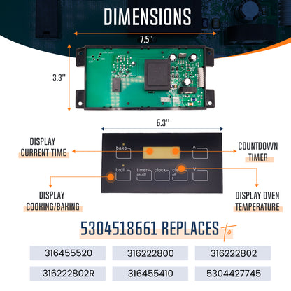 EvertechPRO 5304518661 7-Button Range Oven Control Board – OEM-Quality Replacement for Frigidaire / Electrolux / Kenmore Gas Ranges, Replaces 316455410, AP6886161, 316222802 & More