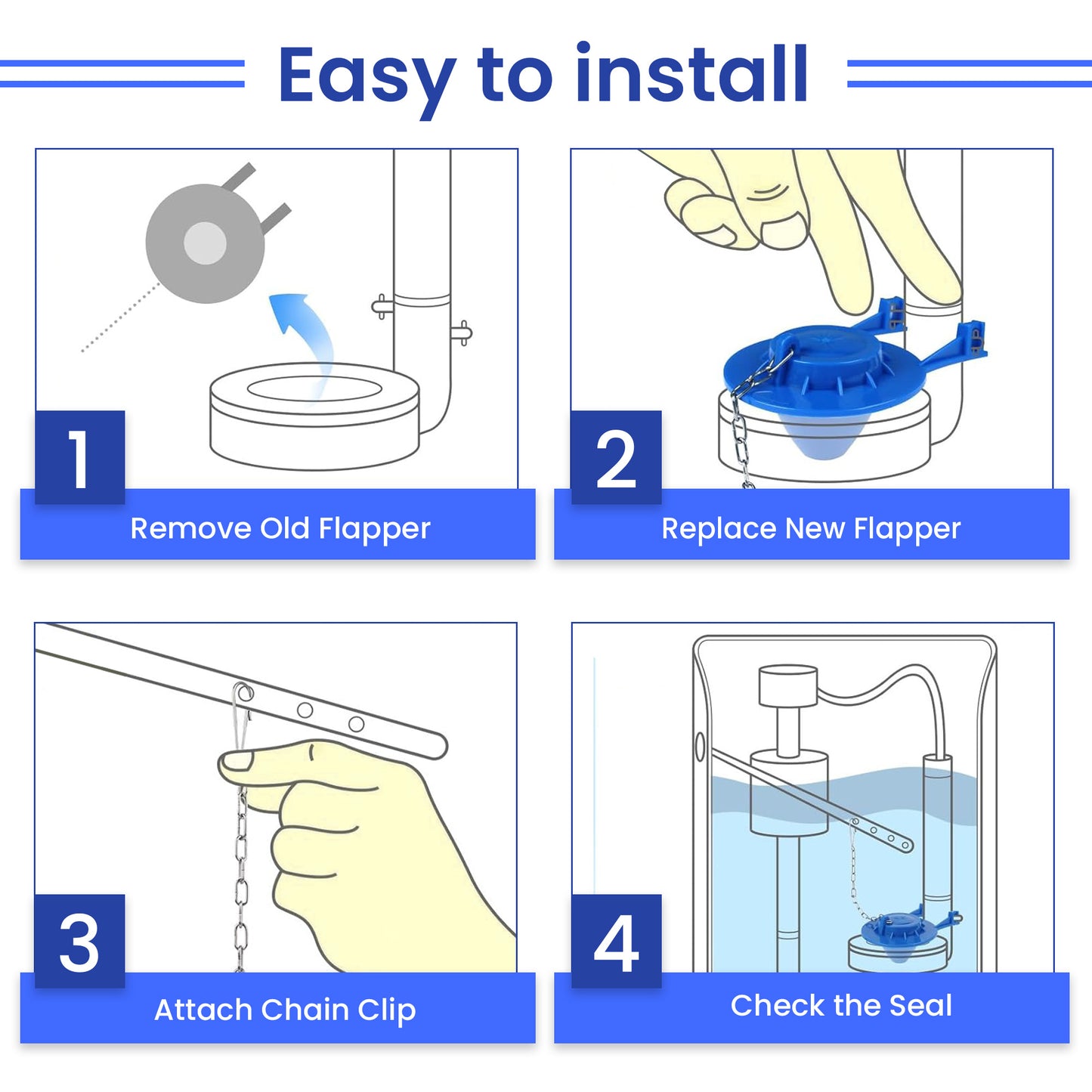 EvertechPRO 2-Inch Toilet Flapper Replacement with Adjustable Stainless Steel Chain – Universal Fit for American Standard, Kohler, Toto, AquaSource – Leak-Proof High-Quality Silicone