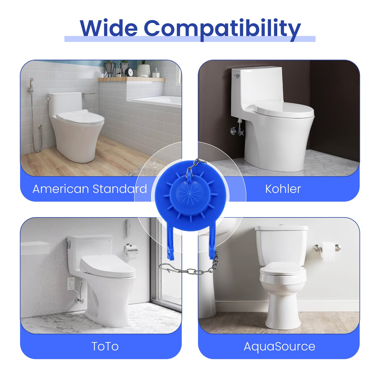 EvertechPRO 2-Inch Toilet Flapper Replacement with Adjustable Stainless Steel Chain – Universal Fit for American Standard, Kohler, Toto, AquaSource – Leak-Proof High-Quality Silicone