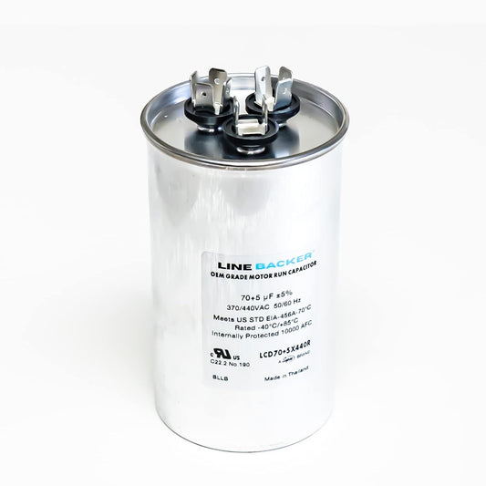 Supco Capacitor Round Dual Run 70 + 5 uf 370/440 Volts for HVAC Motors Compressors LCD70+5X440R Linebacker