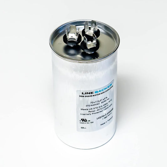 Supco Capacitor Round Dual Run 70 + 7.5 uf 370/440 Volts for HVAC Motors Compressors LCD70+7.5X440R Linebacker