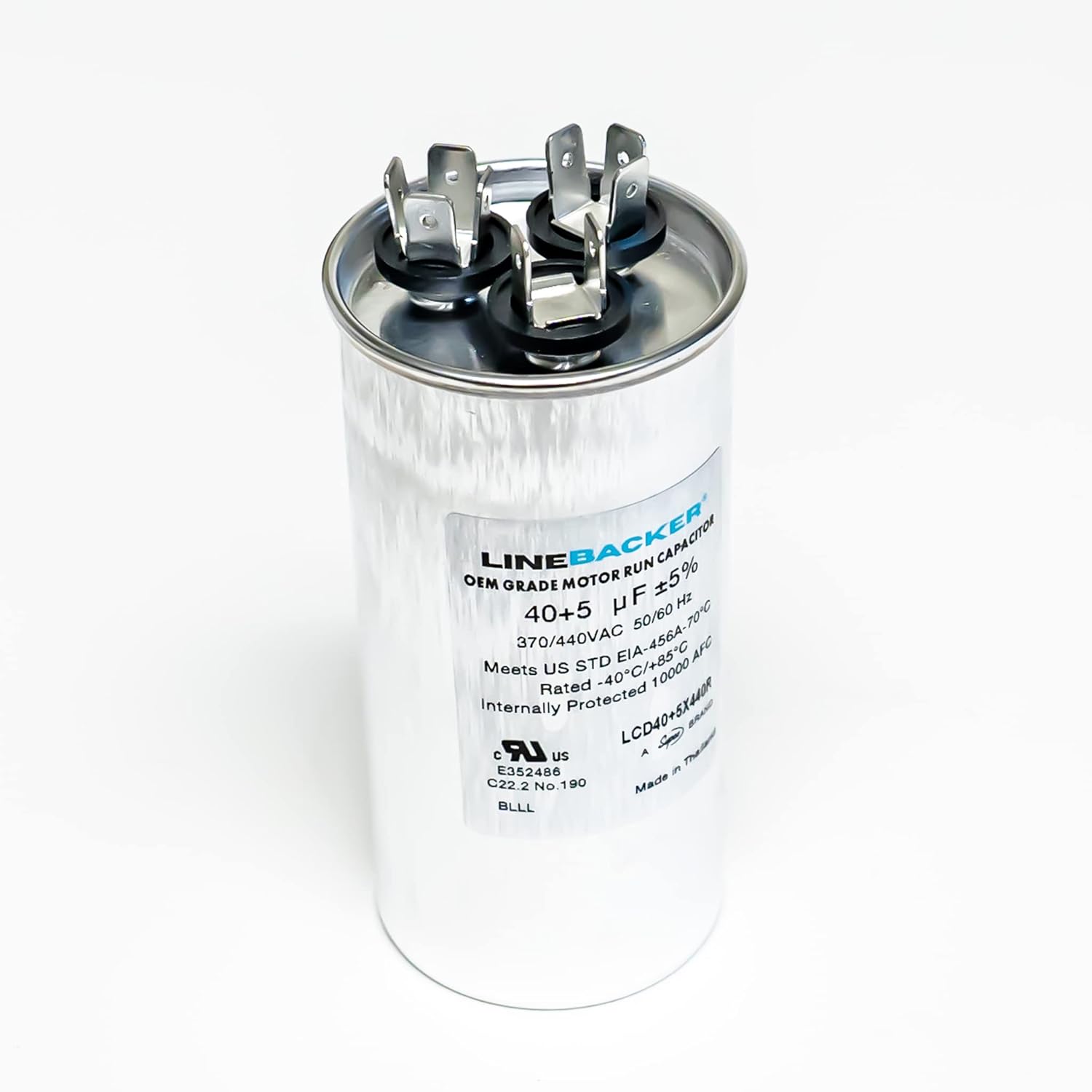 Supco Capacitor Round Dual Run 40 + 5 uf 370/440 Volts for HVAC Motors Compressors LCD40+5X440R Linebacker