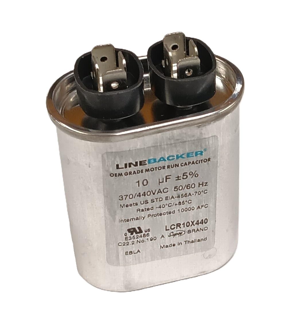Supco Capacitor Oval Run 10 uf 370/440 Volts for HVAC Motors Compressors LCR10X440 Linebacker