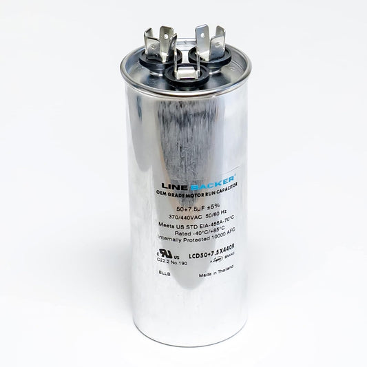 Supco Capacitor Round Dual Run 50 + 7.5 uf 370/440 Voltsfor HVAC Motors Compressors LCD50+7.5X440R Linebacker