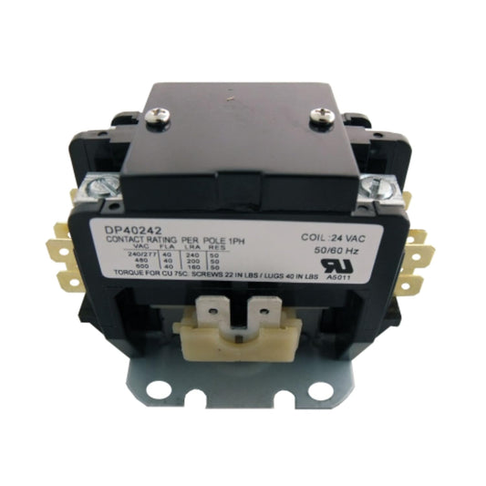 Supco DP40242 2P Definite Purpose Contactor 40 FLA Coil 24 VAC 50/60Hz