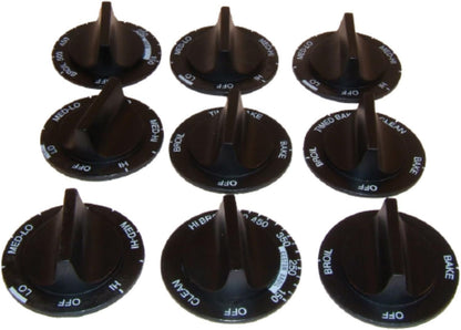 Supco RK362 Direct Replacement Range Knob Set For Whirlpool 814362, 3149928, 3150345, Set of 9 Knobs