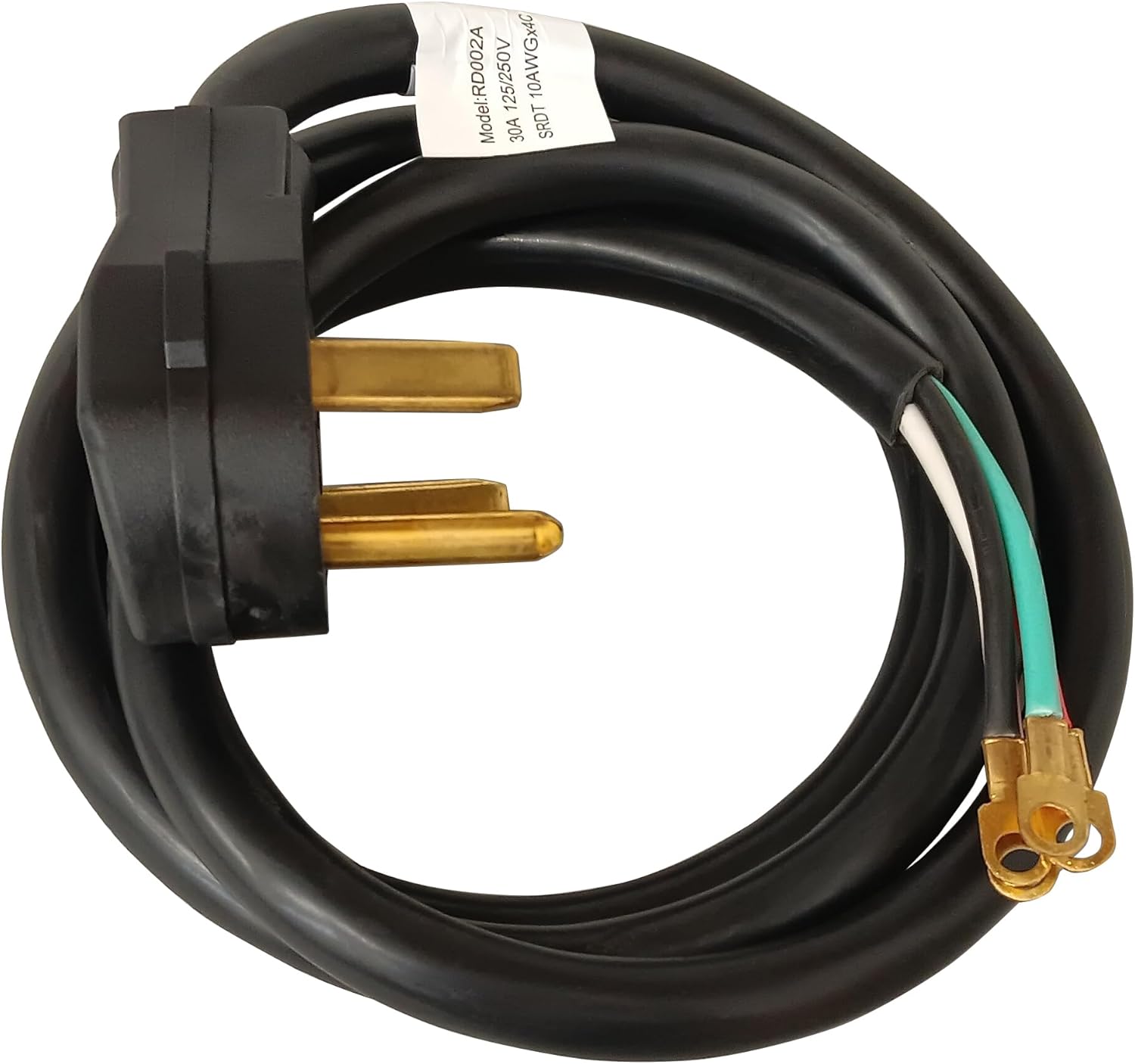 Electrical Dryer 6' Power Cord, 30 Amp, 4 Prong Wire 10 AWG, 125/250V, SDC4-30-6