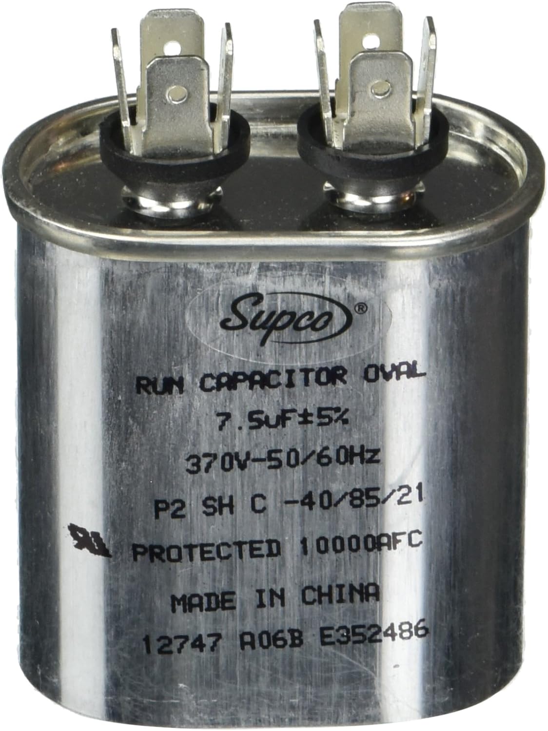 Supco Run Capacitor, Oval, 7.5 Mfd., 370 Volt, CR7.5X370