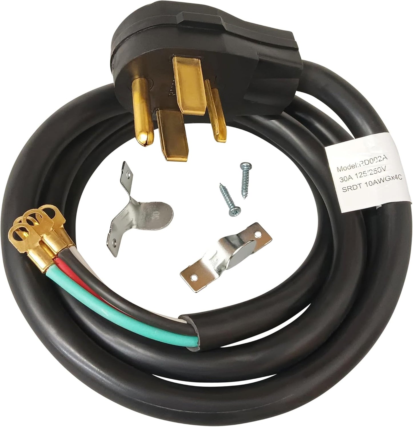 Electrical Dryer 6' Power Cord, 30 Amp, 4 Prong Wire 10 AWG, 125/250V, SDC4-30-6