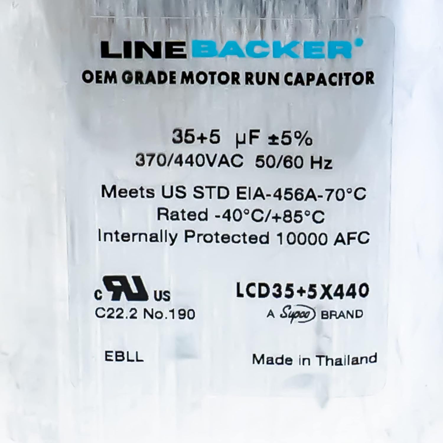 Supco Capacitor Oval Dual Run 35 + 5 uf 370/440 Volts for HVAC Motors Compressors LCD35+5X440 Linebacker