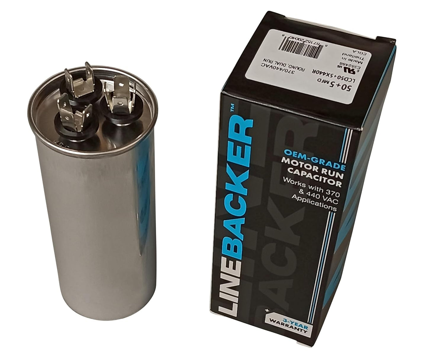 Supco Capacitor Round Dual Run 50 + 5 uf 370/440 Volts for HVAC Motors Compressors LCD50+5X440R Linebacker