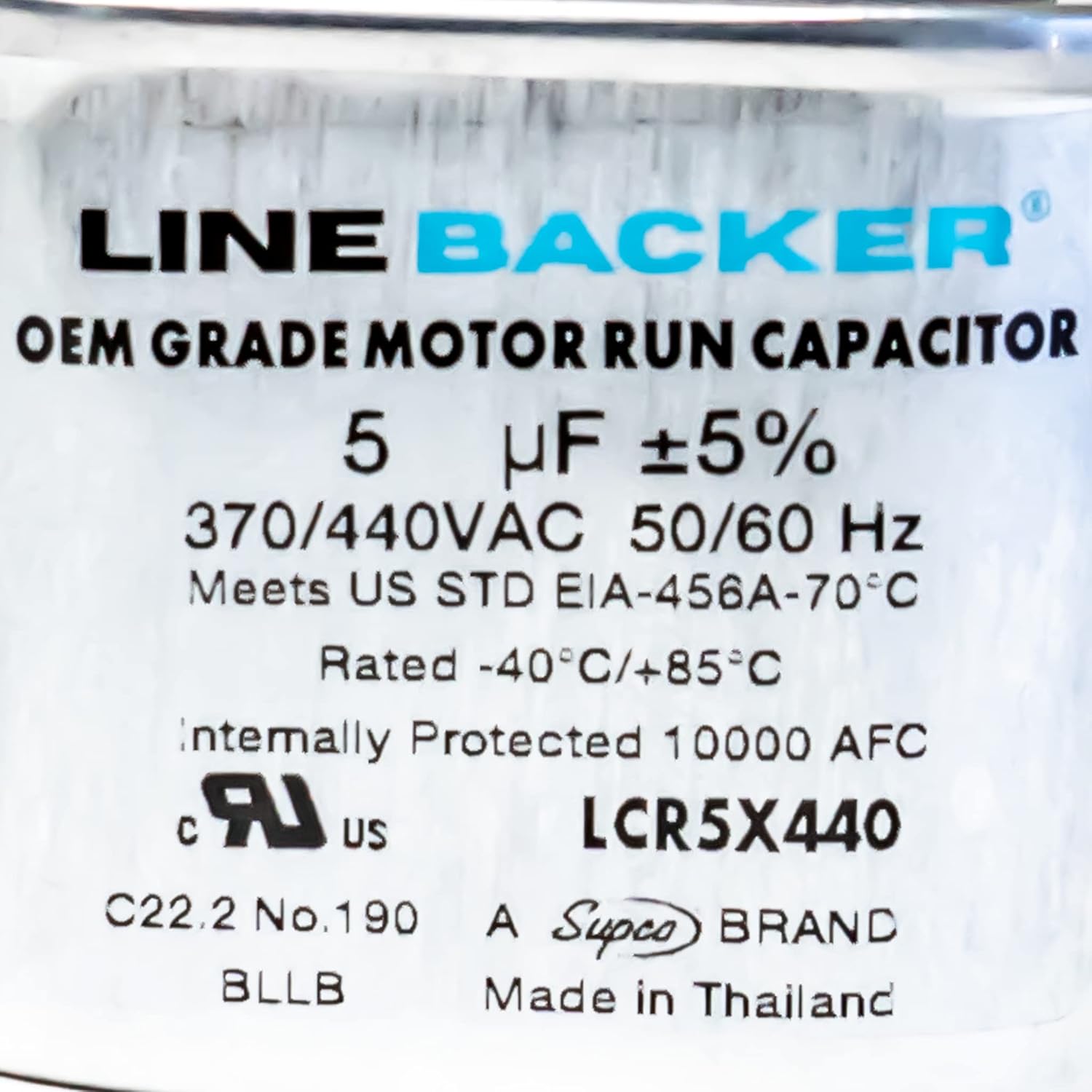 Supco Capacitor Oval Run 5 uf 370/440 Volts for HVAC Motors Compressors LCR5X440 Linebacker