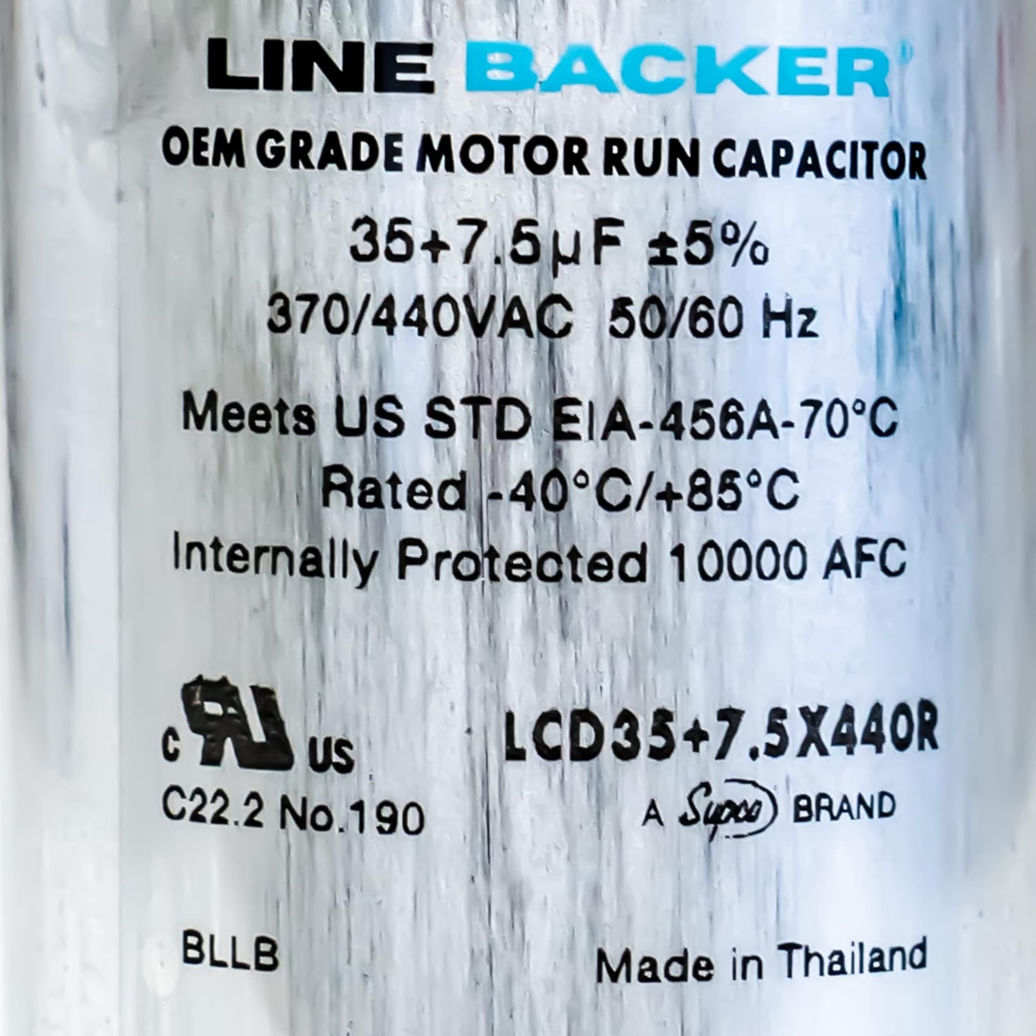 Supco Capacitor Round Dual Run 35 + 7.5 uf 370/440 Volts for HVAC Motors Compressors LCD35+7.5X440R Linebacker