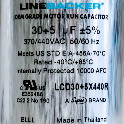 Supco Capacitor Round Dual Run 30 + 5 uf 370/440 Volts for HVAC Motors Compressors LCD30+5X440R Linebacker
