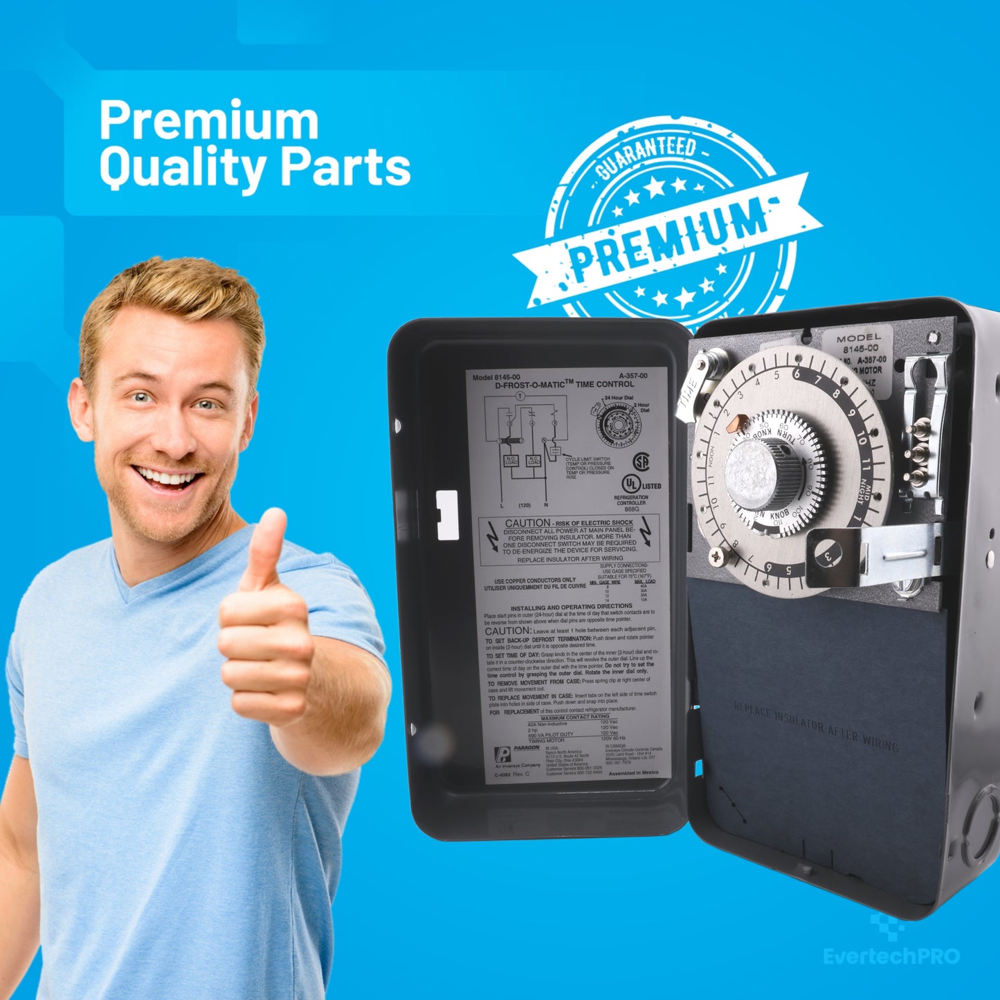 8145-00 Defrost Timer Switch Commercial Refrigeration Defrost Control – 120V, 40 Amp, 2 HP