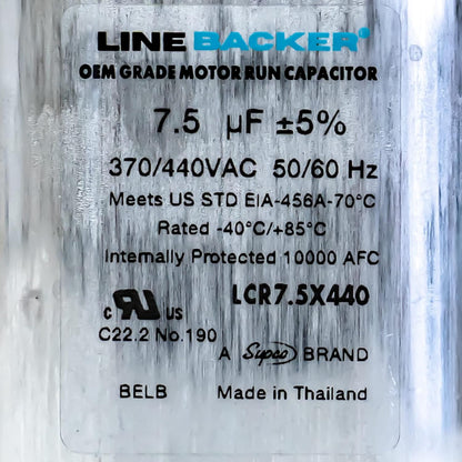 Supco Capacitor Oval Run 7. 5 uf 370/440 Volts for HVAC Motors Compressors LCR7.5X440 Linebacker