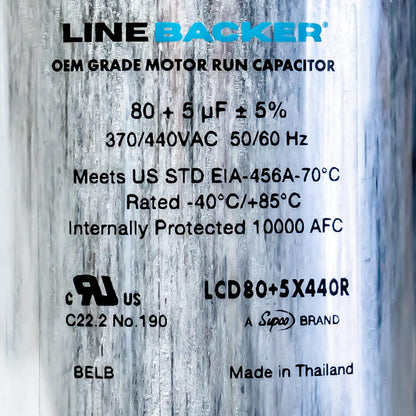 Supco Capacitor Round Dual Run 80 + 5 uf 370/440 Volts for HVAC Motors Compressors LCD80+5X440R Linebacker
