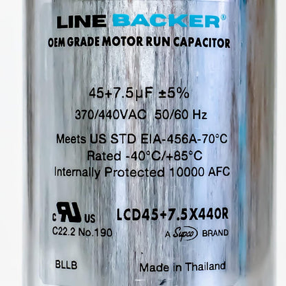 Supco Capacitor Round Dual Run 45 + 7.5 uf 370/440 Volts for HVAC Motors Compressors LCD45+7.5X440R Linebacker