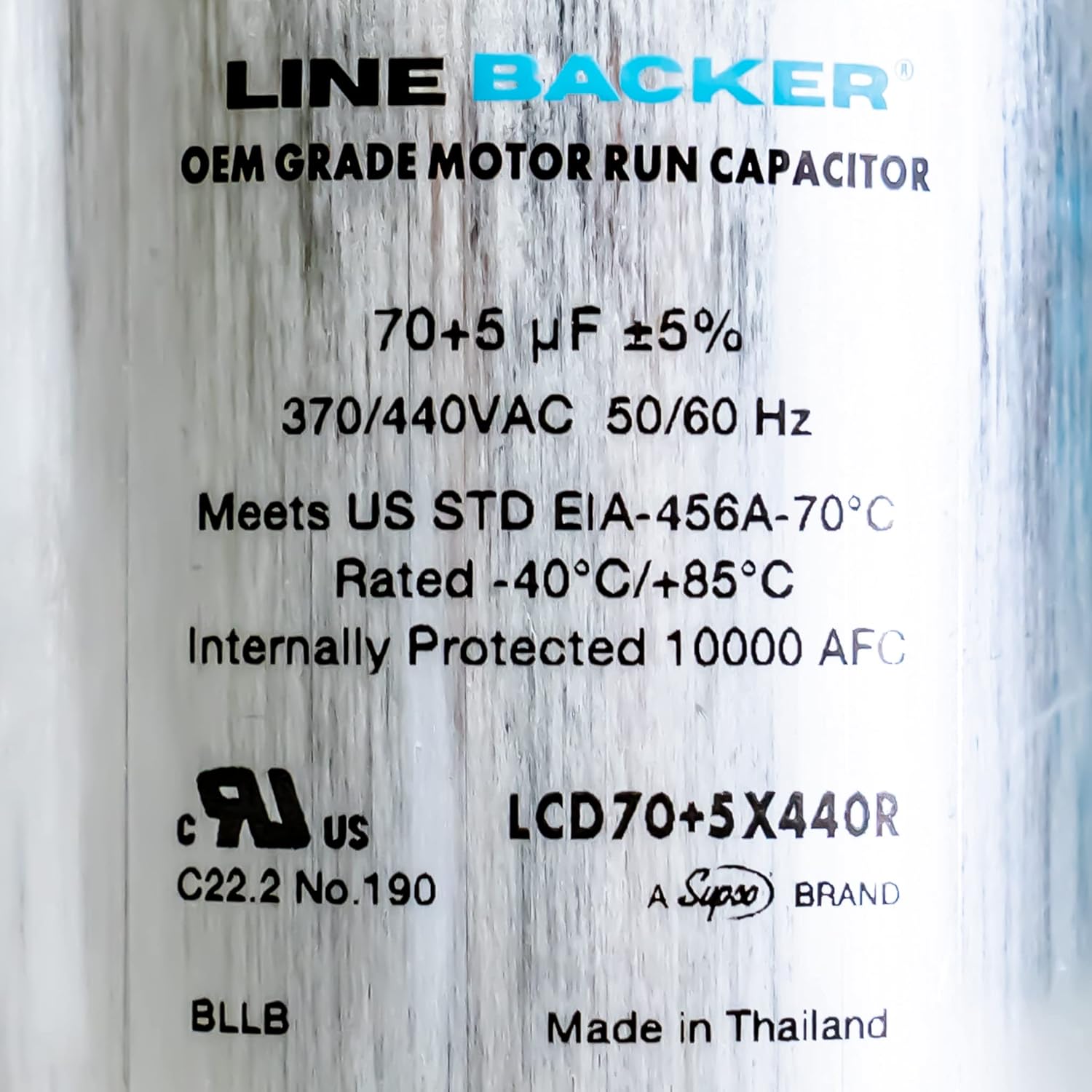 Supco Capacitor Round Dual Run 70 + 5 uf 370/440 Volts for HVAC Motors Compressors LCD70+5X440R Linebacker