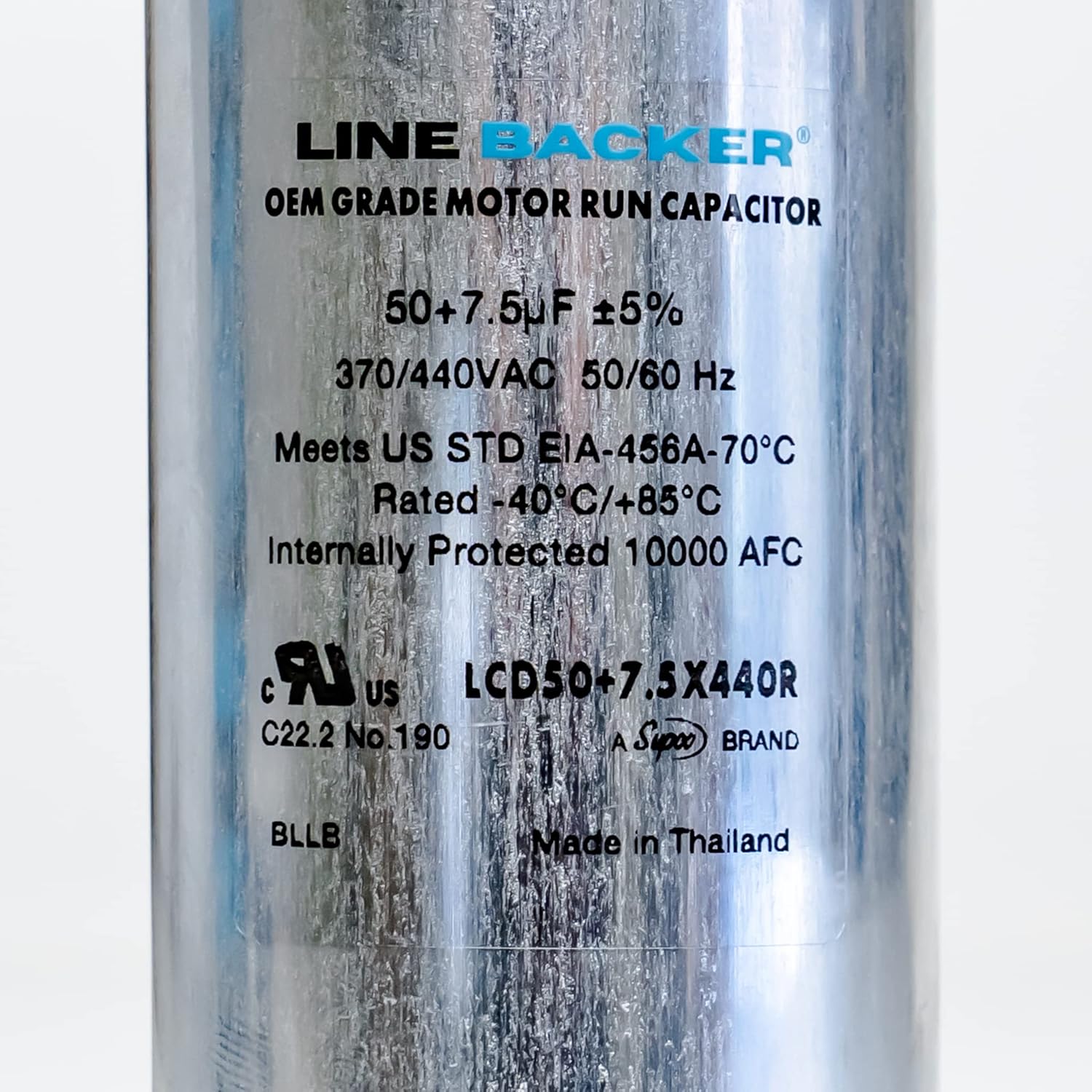 Supco Capacitor Round Dual Run 50 + 7.5 uf 370/440 Voltsfor HVAC Motors Compressors LCD50+7.5X440R Linebacker