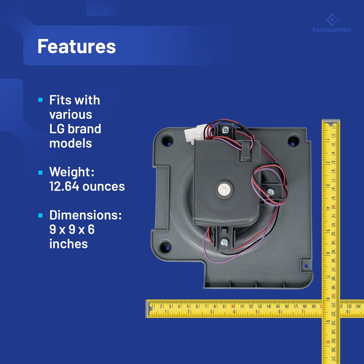 EVERTECHPRO ABA72913413 Evaporator Fan Motor and Bracket Assembly for LG Refrigerators