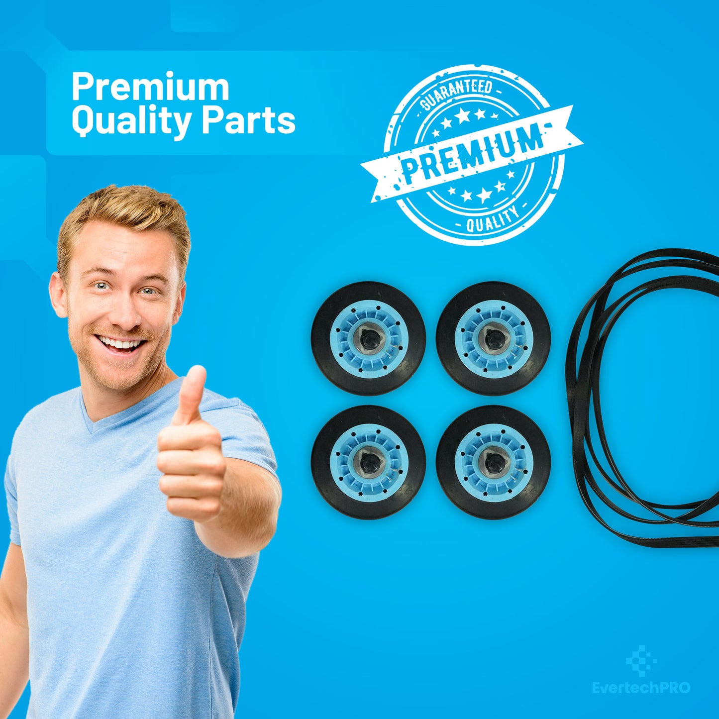 EvertechPRO DC97-16782A-5PCKIT All-in-one Repair Maintenance Kit Includes 4pc of Drum Roller and 6602-001655 Belt Replacement for Samsung Dryer 6602-001655 EAP4221885 PS4218839 EAP42188392027851