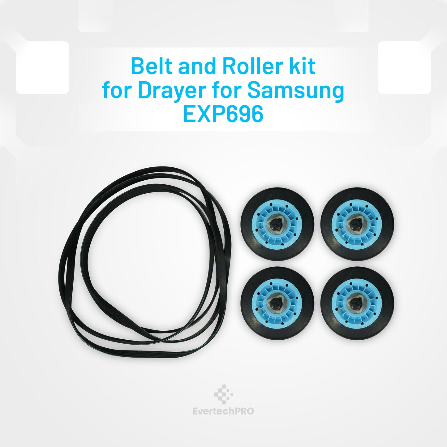 EvertechPRO DC97-16782A-5PCKIT All-in-one Repair Maintenance Kit Includes 4pc of Drum Roller and 6602-001655 Belt Replacement for Samsung Dryer 6602-001655 EAP4221885 PS4218839 EAP42188392027851