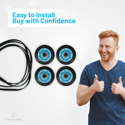 EvertechPRO DC97-16782A-5PCKIT All-in-one Repair Maintenance Kit Includes 4pc of Drum Roller and 6602-001655 Belt Replacement for Samsung Dryer 6602-001655 EAP4221885 PS4218839 EAP42188392027851