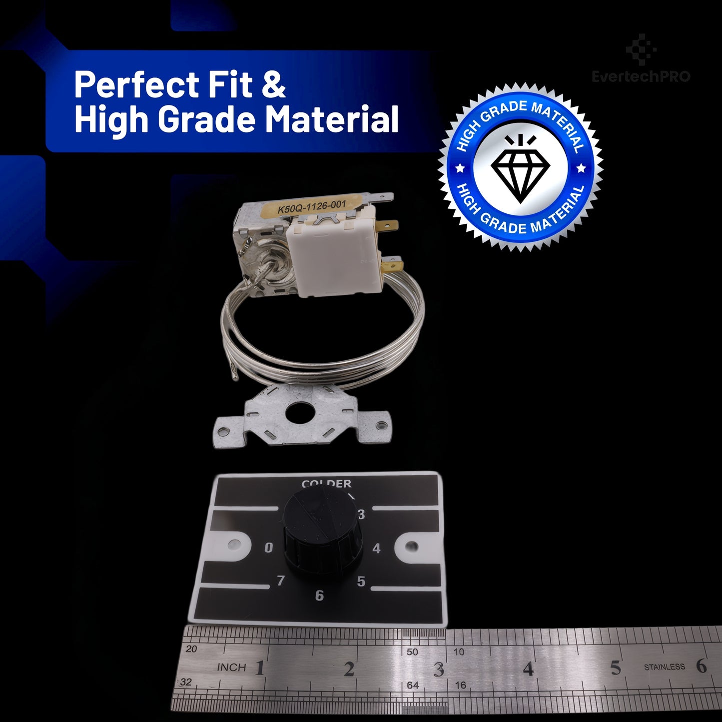 K50Q-1126-001 Cold Control Thermostat, SPST Close-on-Rise Switch, Fixed Differential, 47.24 Inch Capillary, Refrigerator Temperature Control