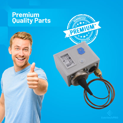 Low Pressure Control Switch 206-00232-002, Auto Reset, 36" Capillary, 12" Hg to 50 PSI, SPST-Opens Low, IP44, Compatible with Addison, Ajax, Ranco O10-1402 & More