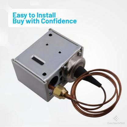 Low Pressure Control Switch 206-00232-002, Auto Reset, 36" Capillary, 12" Hg to 50 PSI, SPST-Opens Low, IP44, Compatible with Addison, Ajax, Ranco O10-1402 & More