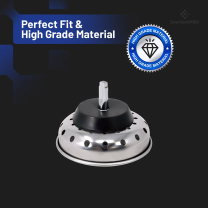 PLB22008 EvertechPRO Stainless Steel Kitchen Sink Drain Basket, 3-1/2'' Universal Kitchen Drain Strainer, Top Quality Durable Material with Easy Installation, Rubber Kitchen Drain Stopper