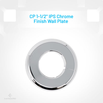PLB23013P112IPS EvertechPRO Wall Plate - Chrome Plated 1-1/2 Inch IPS Escutcheon Plate - Split Flange - Easy Installation Plastic Material - Universal Escutcheons Flanges