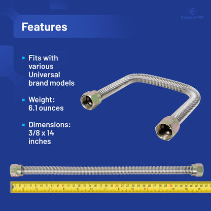 PLB5RA13A0014 EvertechPRO Stainless Steel Flexible Gas Line 1/2 Inch OD, 3/8 ID x 14 Inch Length, Universal Fit, Durable and Easy Installation, Corrugated Flexible Design