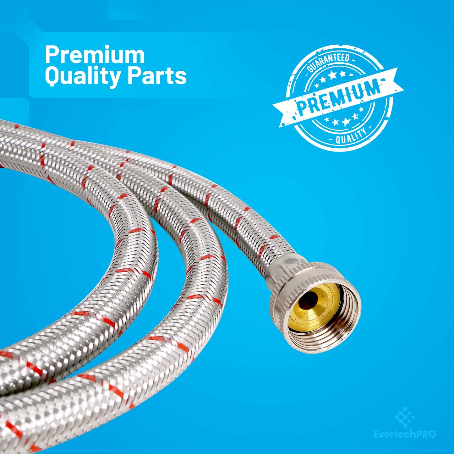 PLB816FH60X2 EvertechPRO Washing Machine Hoses 2 Pack - 5 Feet, 3/4 Female Hose with Red and Blue Coded, Hot and Cold Water Washer Hoses, High-Quality Brass Nuts, 90 Degree Elbows, Burst Proof, Stainless Steel