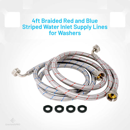 PLB816FH60X2 EvertechPRO Washing Machine Hoses 2 Pack - 5 Feet, 3/4 Female Hose with Red and Blue Coded, Hot and Cold Water Washer Hoses, High-Quality Brass Nuts, 90 Degree Elbows, Burst Proof, Stainless Steel