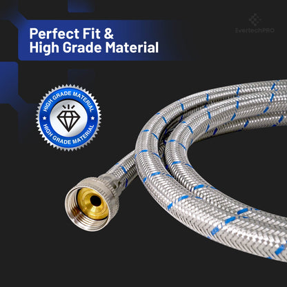 PLB816FH60X2 EvertechPRO Washing Machine Hoses 2 Pack - 5 Feet, 3/4 Female Hose with Red and Blue Coded, Hot and Cold Water Washer Hoses, High-Quality Brass Nuts, 90 Degree Elbows, Burst Proof, Stainless Steel