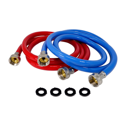 PLB826660X2 EvertechPRO Premium 2 Pack 5 Feet Washing Machine Hoses - 3/4 Female Washer Hose for Hot and Cold Water - High-Quality Brass Nuts - Burst Proof Washer Hoses - Red and Blue Coded - Rubber