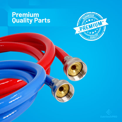 PLB826660X2 EvertechPRO Premium 2 Pack 5 Feet Washing Machine Hoses - 3/4 Female Washer Hose for Hot and Cold Water - High-Quality Brass Nuts - Burst Proof Washer Hoses - Red and Blue Coded - Rubber
