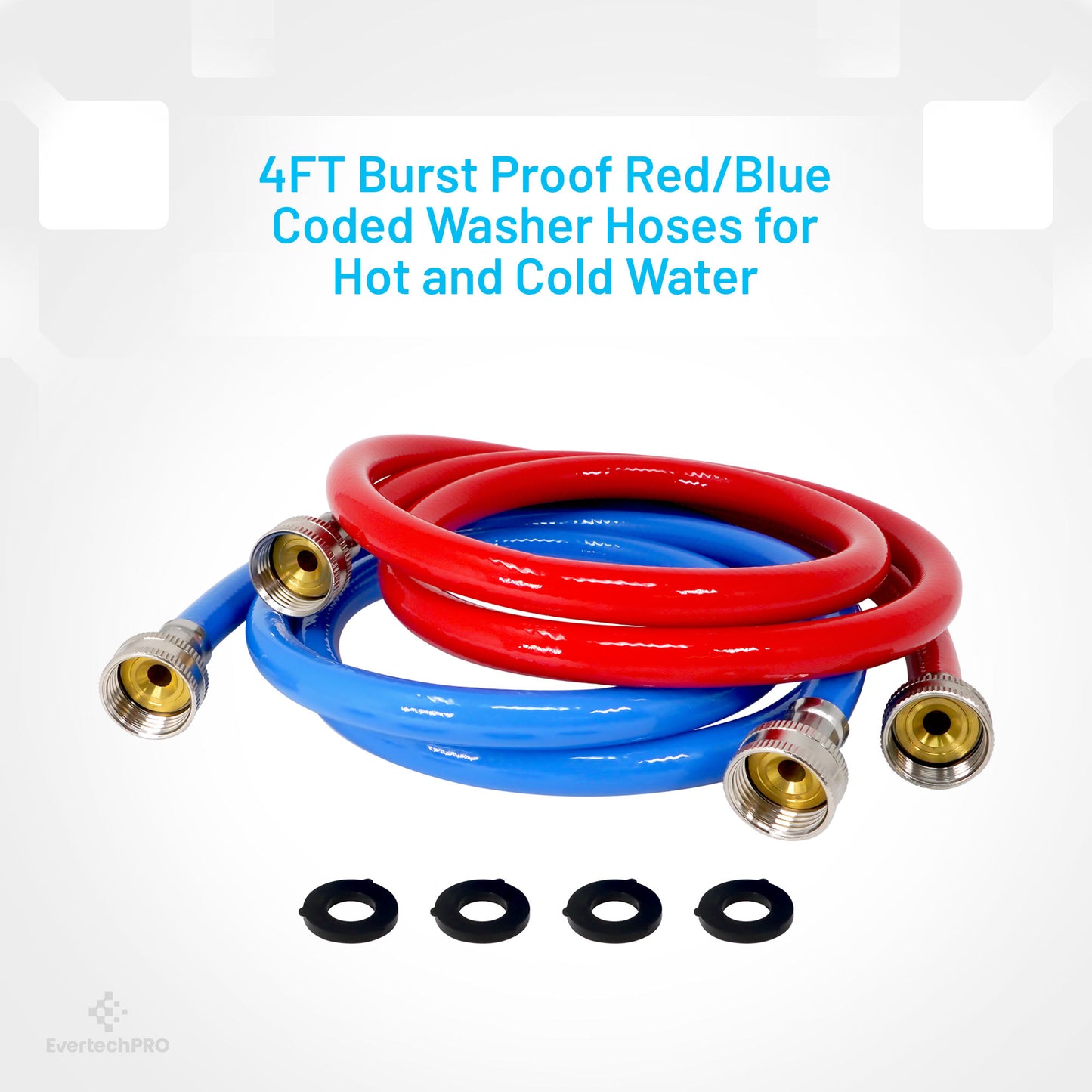 PLB826660X2 EvertechPRO Premium 2 Pack 5 Feet Washing Machine Hoses - 3/4 Female Washer Hose for Hot and Cold Water - High-Quality Brass Nuts - Burst Proof Washer Hoses - Red and Blue Coded - Rubber