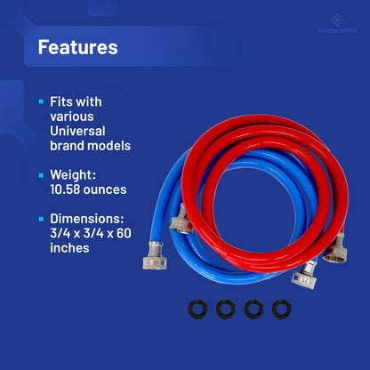 PLB826660X2 EvertechPRO Premium 2 Pack 5 Feet Washing Machine Hoses - 3/4 Female Washer Hose for Hot and Cold Water - High-Quality Brass Nuts - Burst Proof Washer Hoses - Red and Blue Coded - Rubber