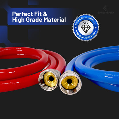 PLB826660X2 EvertechPRO Premium 2 Pack 5 Feet Washing Machine Hoses - 3/4 Female Washer Hose for Hot and Cold Water - High-Quality Brass Nuts - Burst Proof Washer Hoses - Red and Blue Coded - Rubber