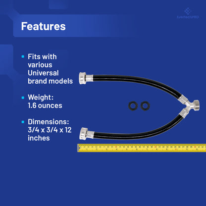 PLB83661204 EvertechPRO Washing Machine Hoses - 12 Inch Y Mixer Hose for Washing Machine - Two 3/4 Female and One 3/4 Male Fittings - 2 Heavy Duty Flexible Rubber - Hot & Cold Water