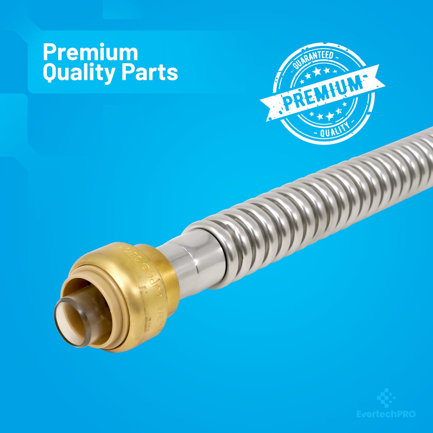 PLB86051803 EvertechPRO Water Heater Hose, Water Softener Hose, Water Pipe Connector - 3/4 Push Fit x 3/4 FIP x 18 Inch, Universal, Corrugated Design, Durable, Easy Installation, Flexible